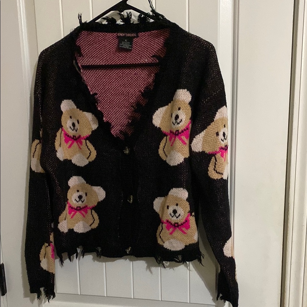 Black Teddy Bear Cardigan Sweater